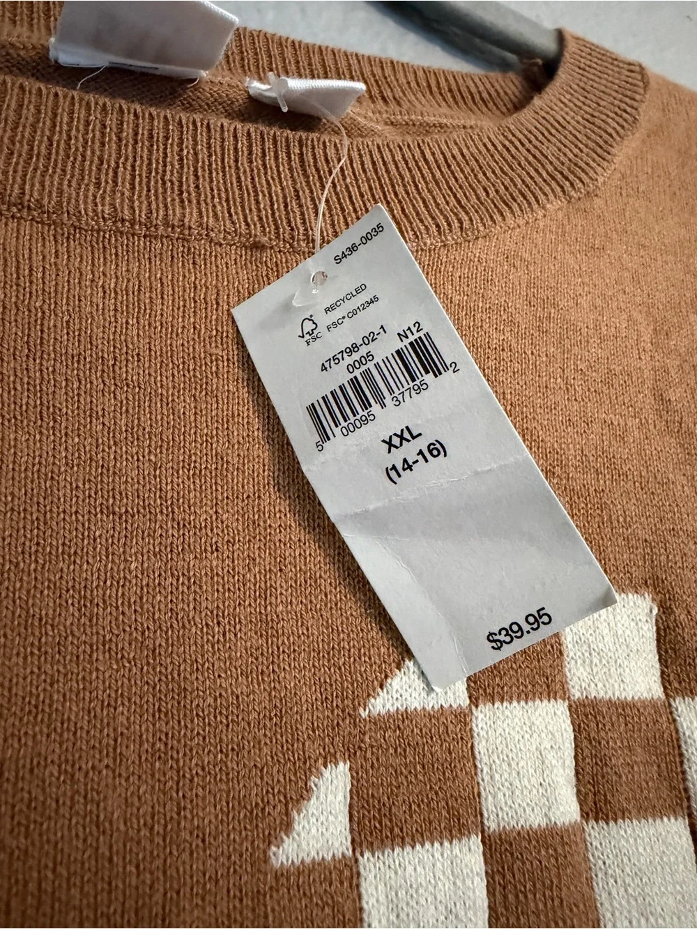 GAP Tan and White Checkerboard Heart Jumper